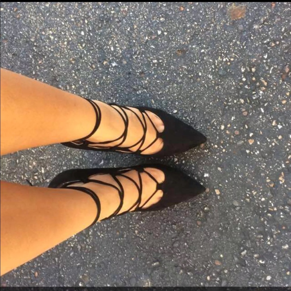 Just Fab Black Lace-Up Heels